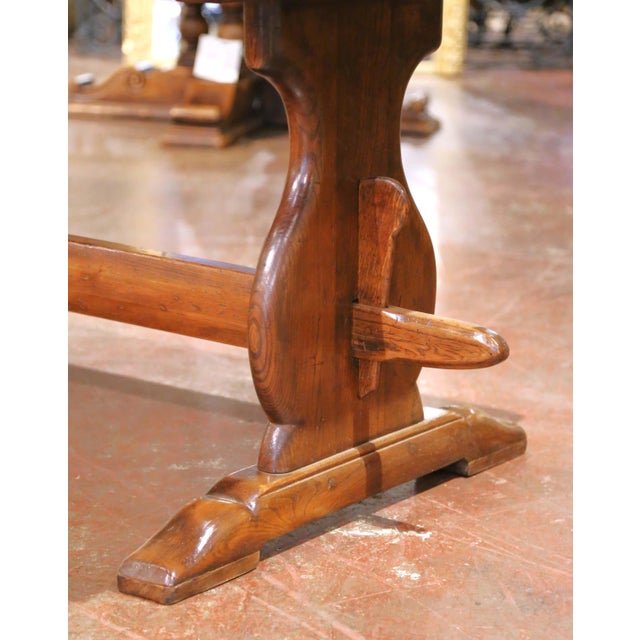 Late 19th Century 19th C. French Elm Refectory Farm Table With Trestle Base and Cross Stretcher For Sale - Image 5 of 11