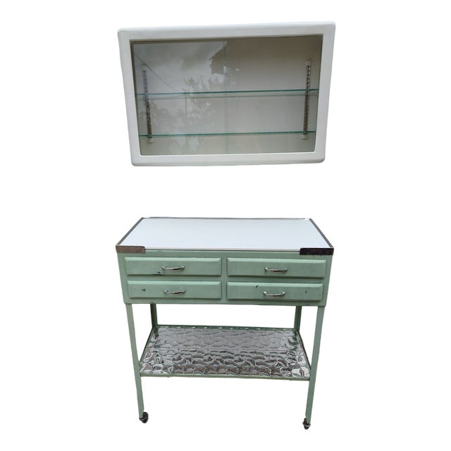 Vintage Dentist's Table and Shelf, 1950, Set of 2 For Sale