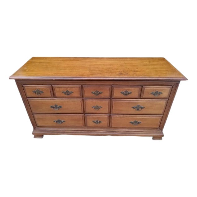Vintage Wood Ethan Allen Style Dresser 11 Drawer For Sale