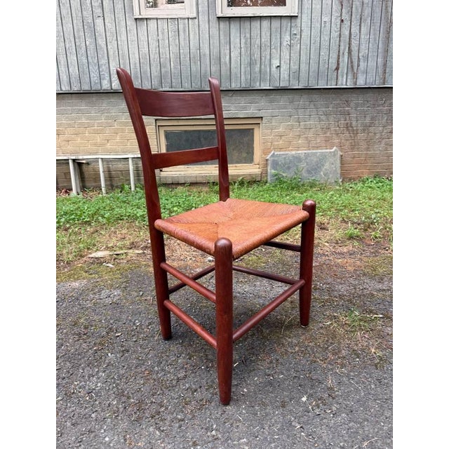 Vintage Early American Shaker Style Solid Wood Ladder Back Rush Seats Dining Chairs For Sale - Image 11 of 16