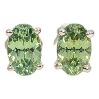 1Ct Green Dragon Demantoid Garnet Solitaire Stud Earrings: Solid 14k Gold, 6x4mm, Pair For Sale