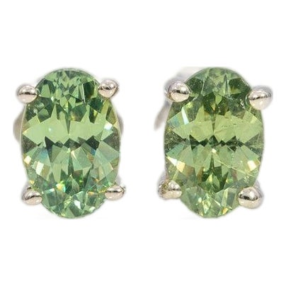 1Ct Green Dragon Demantoid Garnet Solitaire Stud Earrings: Solid 14k Gold, 6x4mm, Pair For Sale