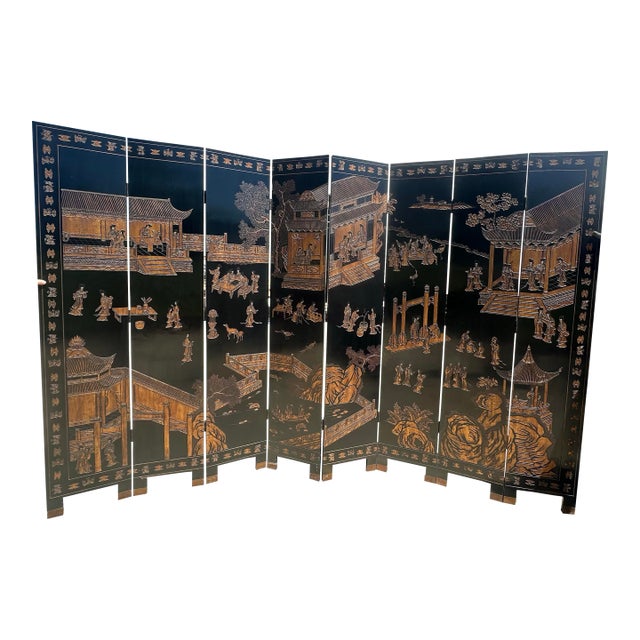 Maitland Smith Coromandel Chinoiserie Eight Panel Screen For Sale