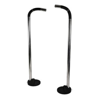 Vintage Italian Floor Lamps in Lacquered Iron and Chromed Metal, 1970s, Set of 2 For Sale