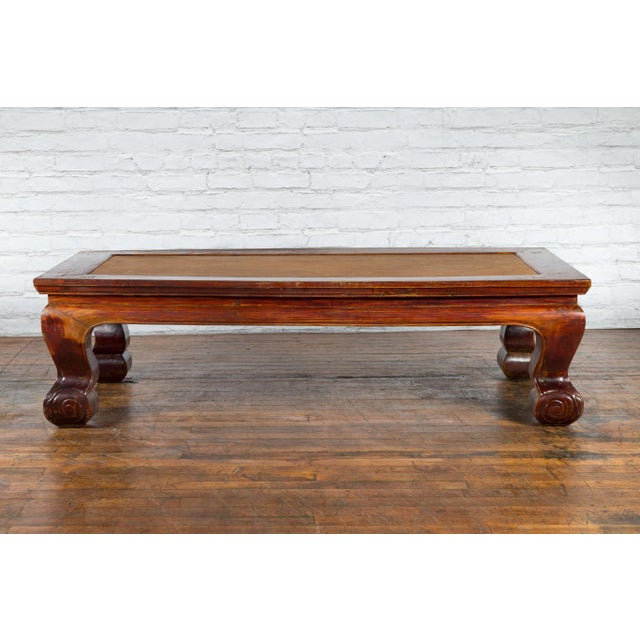 19th Century Chinese Qing Dynasty Period Elm & Rattan Top Coffee Table For Sale - Image 10 of 13