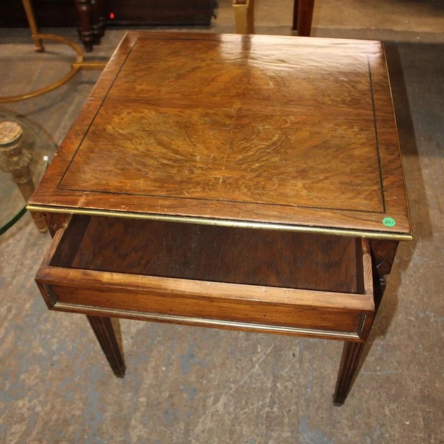 French Moderne Side Table With Brass Banded Details For Sale - Image 4 of 4