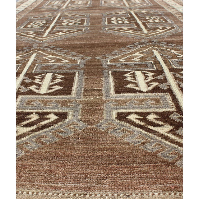 Textile Vintage Turkish Kars Gallery Runner With Geometric Motifs in Brown 6'0 X 11'0 For Sale - Image 7 of 9
