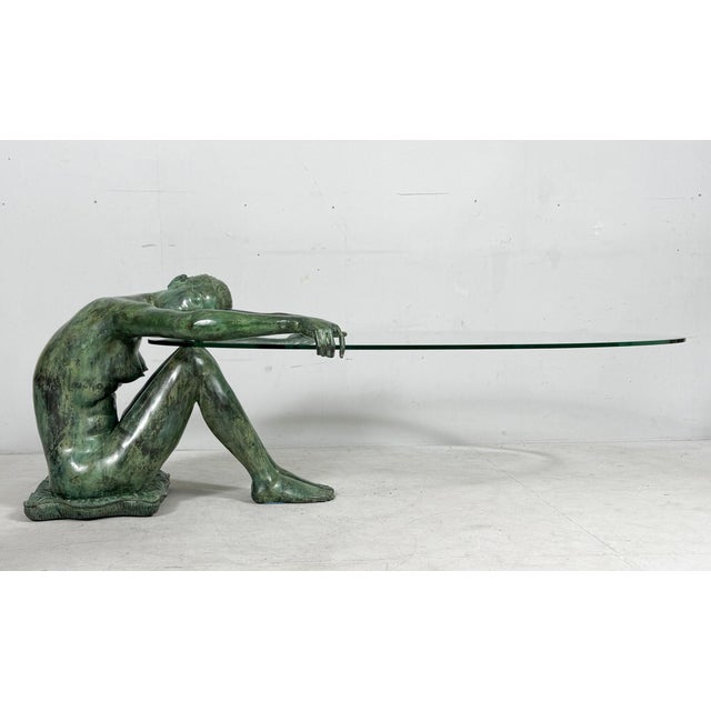 Sculptural Coffee Table with Female Nude Sculpture in Bronze, France, 1980s For Sale - Image 12 of 18