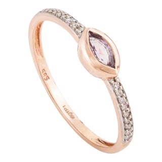 Marquise Shape Amethyst Diamond Chunky Ring Size 7 (All Sizes Available) For Sale
