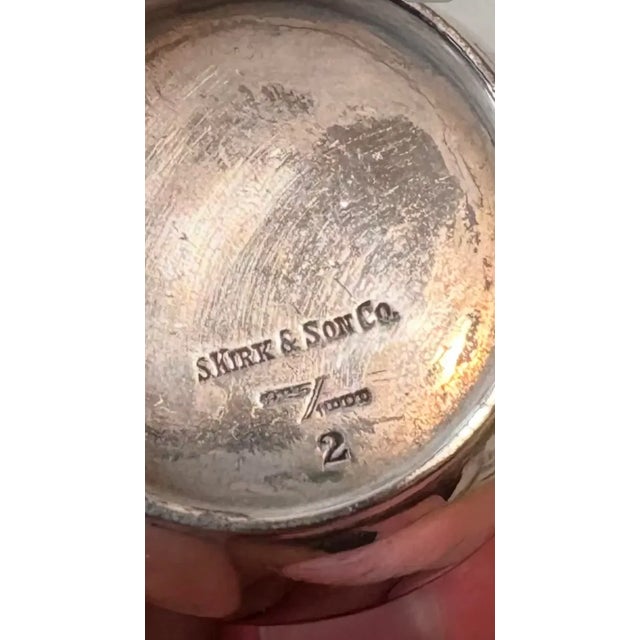 1900 - 1909 Antique Monogrammed "S" Sterling Silver Salt Shaker Pair by S. Kirk & Son Co. - Stamped For Sale - Image 5 of 6