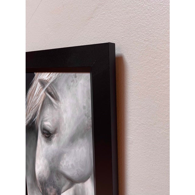 Realism Penumbra by Che Leviathan | Oil on panel Portrait of a white horse's head. For Sale - Image 3 of 3