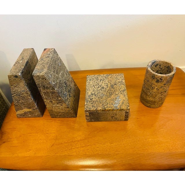 Traditional Vintage Pakistani Marble Desk Set- 3 Pieces For Sale - Image 3 of 8