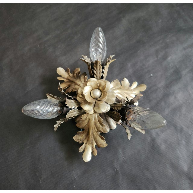 Ornamental & Decorative Materials Vintage Florentine Floral Hand-Forged Silver-Plated 3-Light Flush Mount from Banci Firenze, Italy, Florence 1960s, Set of 5 For Sale - Image 7 of 18
