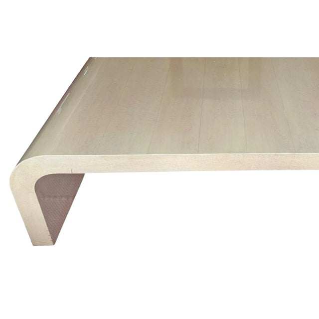 Mid Century Modern Waterfall Beige Lacquer Cocktail Coffee Table.