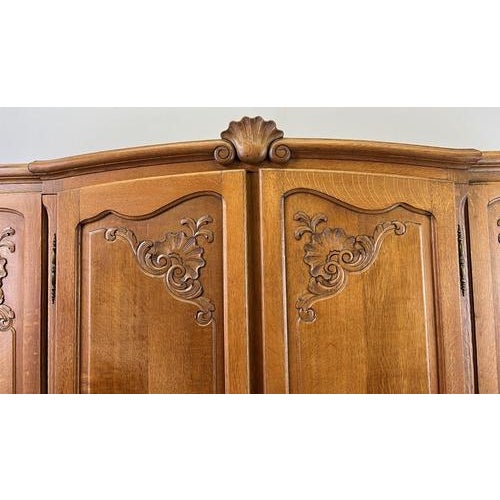 Vintage French Louis XVI Style Carved Oak 4-Door Armoire For Sale - Image 5 of 13