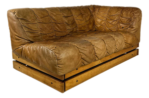 Mid-Century Cognac Leather Lounge Sofa in Oak, 1970s