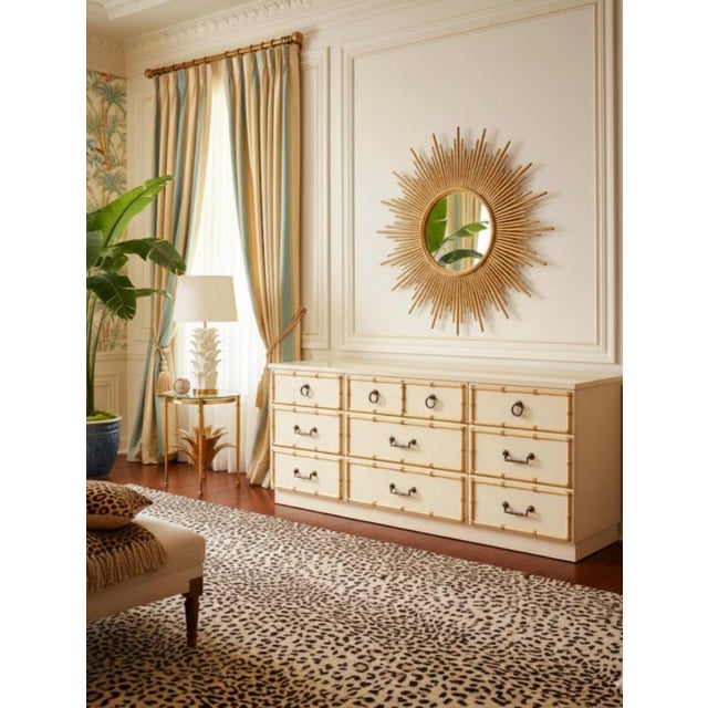 Wood Vintage Faux Bamboo 9 Drawer Palm Beach Regency Dresser For Sale - Image 7 of 15