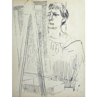 Artist at the Easel Mid Century Ink on Paper For Sale