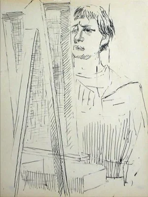 Artist at the Easel Mid Century Ink on Paper