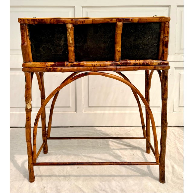 Vintage Bamboo Jardinière Planter Stand With Removable Galvanized Liner For Sale - Image 9 of 13