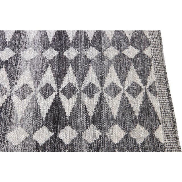 2020s Gray Modern Swedish Style Handmade Abstract Designed Wool Runner For Sale - Image 5 of 7