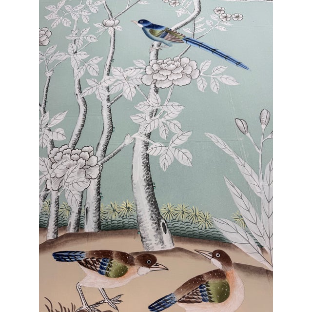 Not Yet Made - Made To Order Hand Painted Chinoiserie Tea Paper Wallcovering Panels With Birds and Blossoms, Set of 3 For Sale - Image 5 of 6