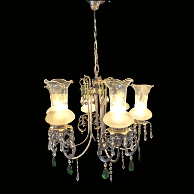 French Style Silver Chandelier with Swarovski Crystal Pendants, 1980 For Sale - Image 4 of 9
