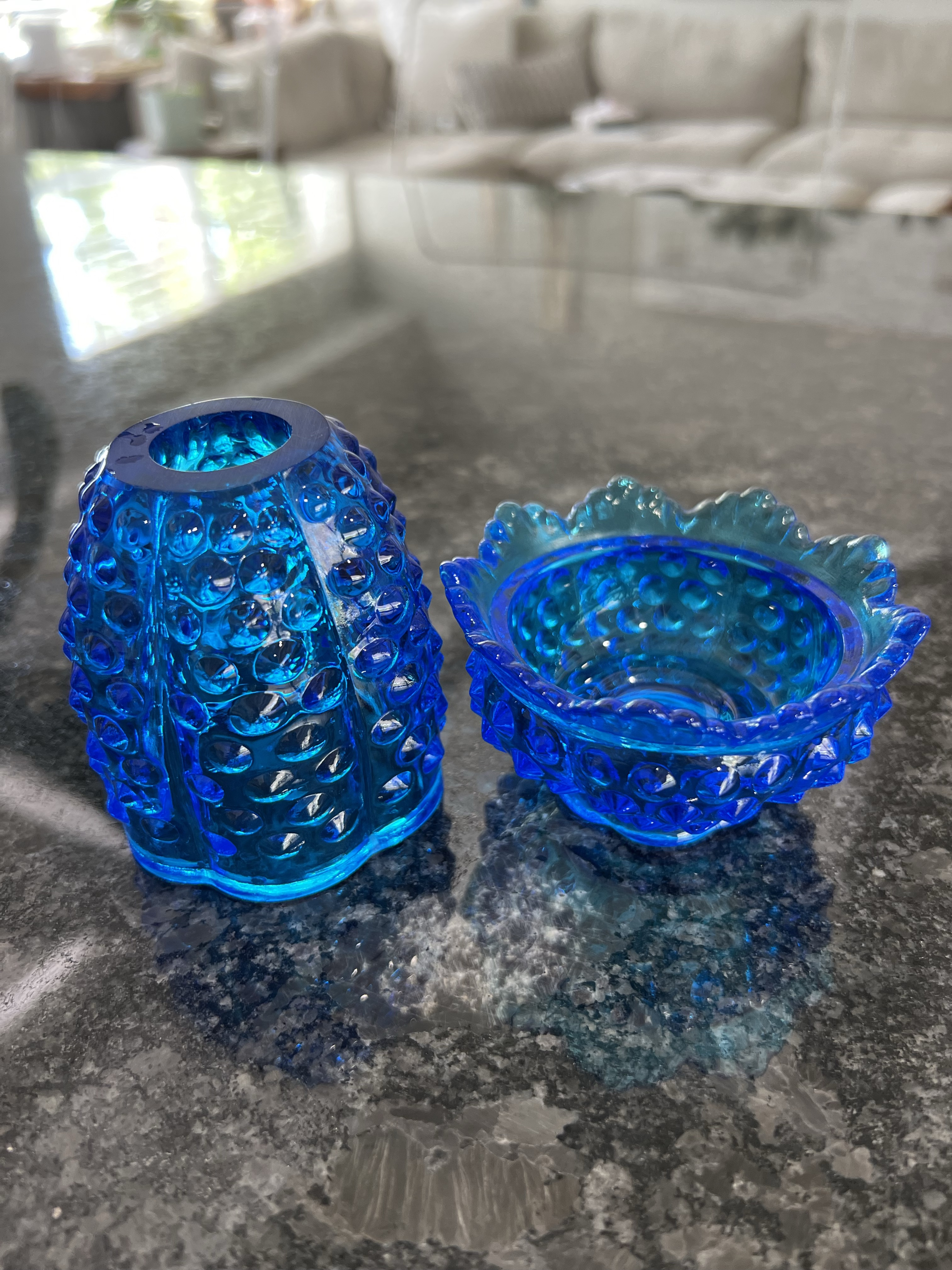 Vintage Fenton Colonial Blue Glass Hobnail Fairy Lamp | Chairish