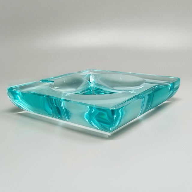 Glass Mid-Century Modern Italian Aquamarine Ashtray from Fontana Arte, 1970s For Sale - Image 7 of 7