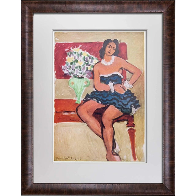 Wood 1940s Modern Henri Matisse Limited Edition Signed “...a La Robe Bleue" Lithograph W/Frame For Sale - Image 7 of 7