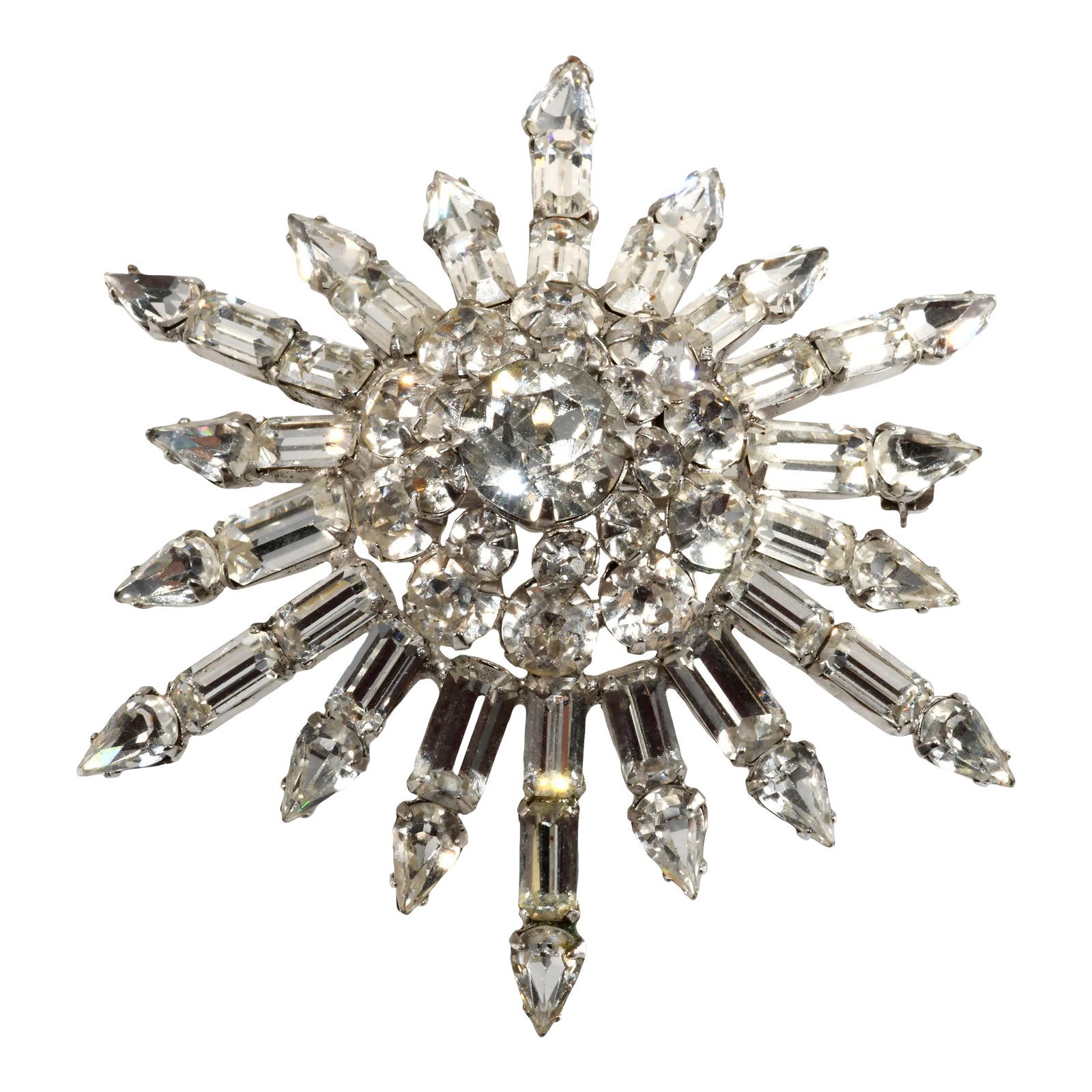 Kramer of New York Starburst Clear Rhinestone Brooch | Chairish