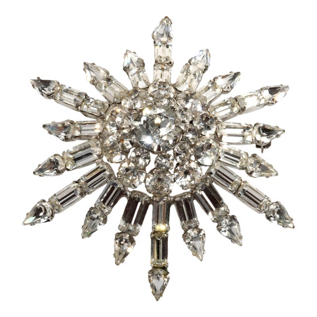Kramer of New York Starburst Clear Rhinestone Brooch For Sale