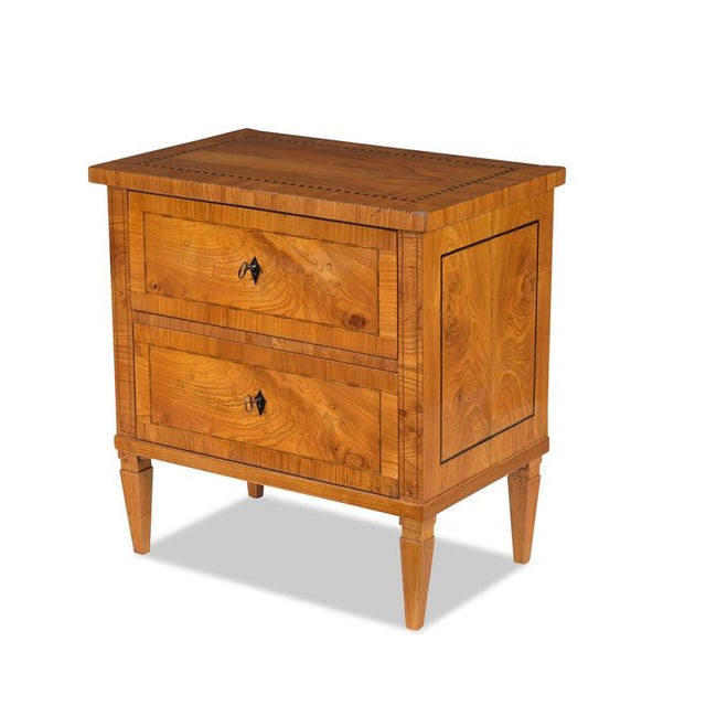 Chest of drawers, Central German Louis XVI style, circa 1790; ash wood with fine ebony ribbon inlays; restored and hand-...