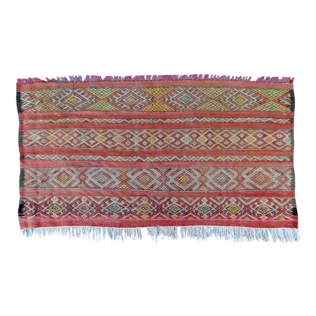 1960s Vintage Mid-Century Flatwoven Moroccan Kilim Rug 3'x 5'10" For Sale