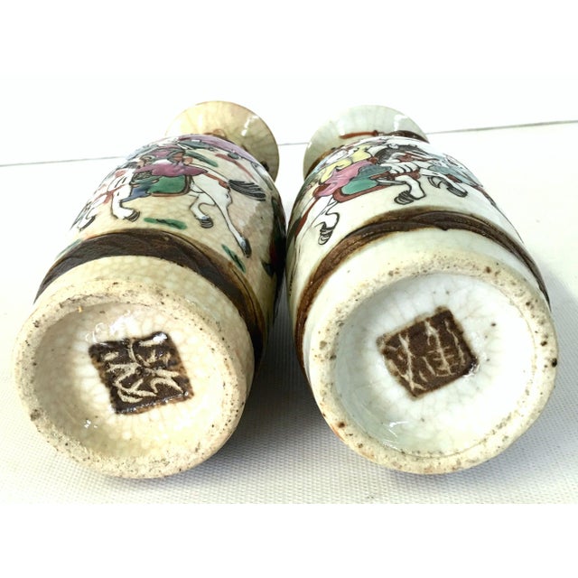 19th Century Japanese Warrior Crackle Ware Hand Painted Vases a Pair