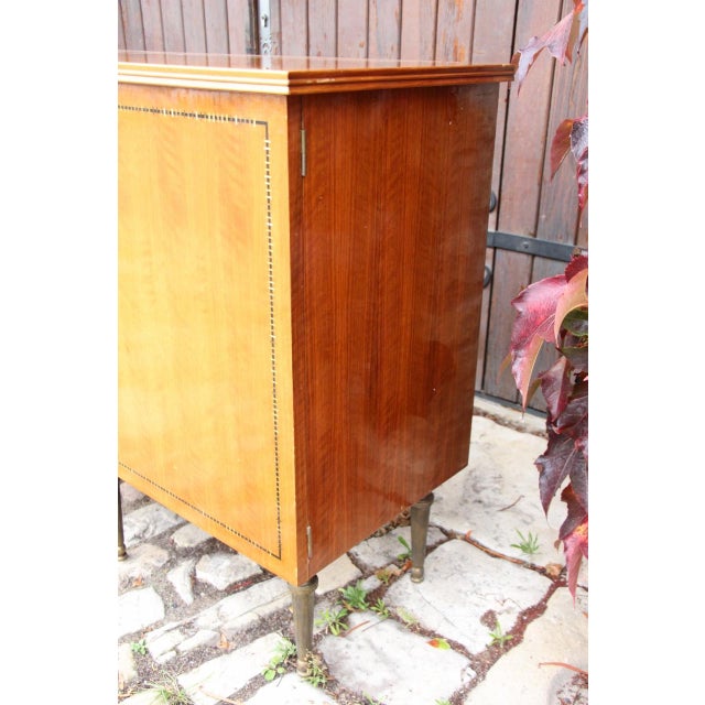 Large sideboard by Jules Leleu, made in the 1950s in marquetry, signed on the side with the J.LELEU stamp gilt bronze legs...