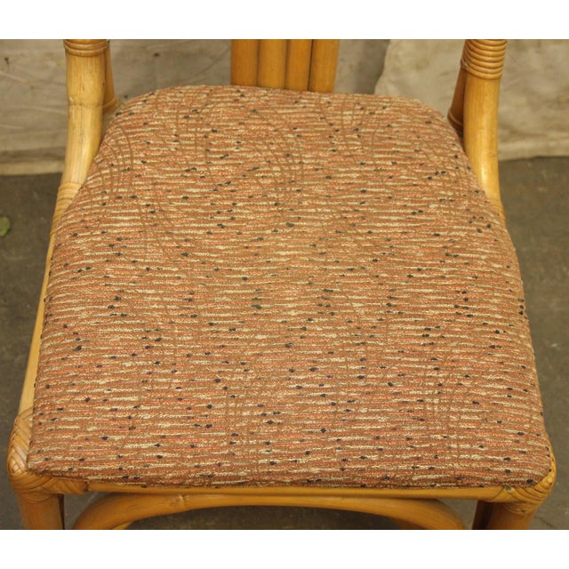 Vintage Bamboo Style Rattan Chair With Tweed Seat For Sale - Image 4 of 11