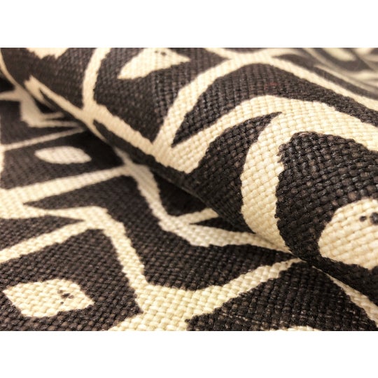 Tribal Peter Fasano Sarpa Chocolate Brown Ivory Hand Printed Pure Linen Ethnic Tribal Diamond Geometric Upholstery Fabric For Sale - Image 3 of 3