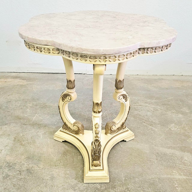 Mid 20th Century Vintage Hollywood Regency Marble Top Pedestal Side Table 26.75" For Sale - Image 5 of 14