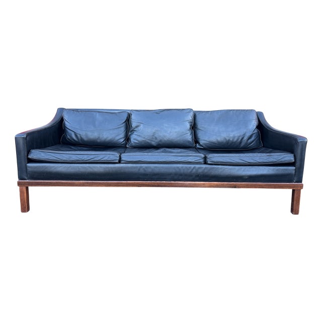 Vintage Black Leather 3-Seater Sofa from Ope Möbler, Sweden, 1960s For Sale