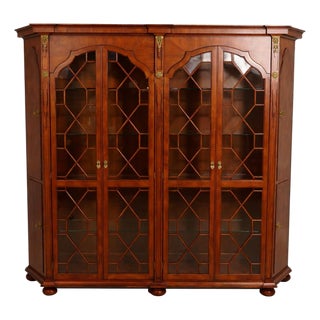 Vintage Large Georgian Style Walnut Bookcase Display Cabinet For Sale
