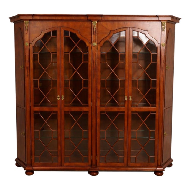 Vintage Large Georgian Style Walnut Bookcase Display Cabinet For Sale