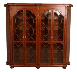 Vintage Large Georgian Style Walnut Bookcase Display Cabinet