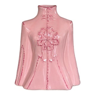 Vintage Terra Cotta Painted & Glazed Kimono Vase For Sale