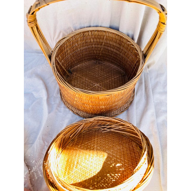 Vintage Chinese Woven Rattan Wedding Basket, Such a great basket for just about anything from a sewing basket to plants or...