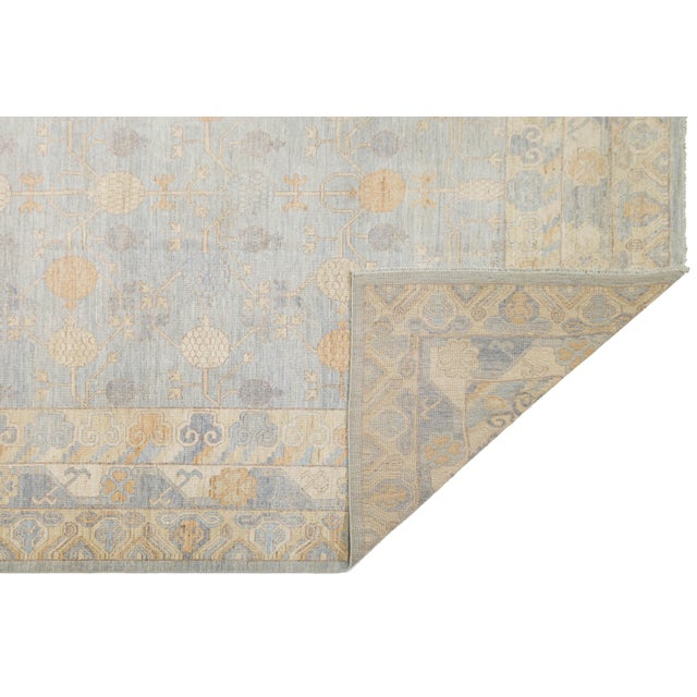 Modern 14x21 Modern Khotan HandKnotted Wool Rug – Blue, Ivory & Gold Pomegranate Design For Sale - Image 3 of 11