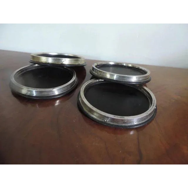 Black 19th Century Dutch Neoclassical Silver & Ebony Hardwood Wine Coasters - Set of 4 For Sale - Image 8 of 11