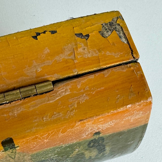 An Old Vintage Elongated Keepsake Box With Horse Rider & Dogs Hunting Scene For Sale - Image 11 of 11