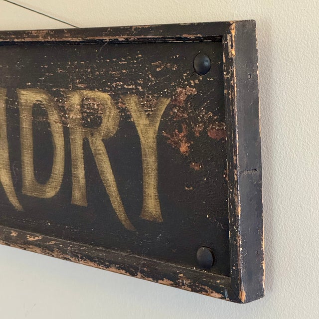 Early 20th Century Antique Large "The Red ★ Laundry" Horizontal Wood Sign With Gold Whimsical Lettering & Red Star For Sale - Image 14 of 17