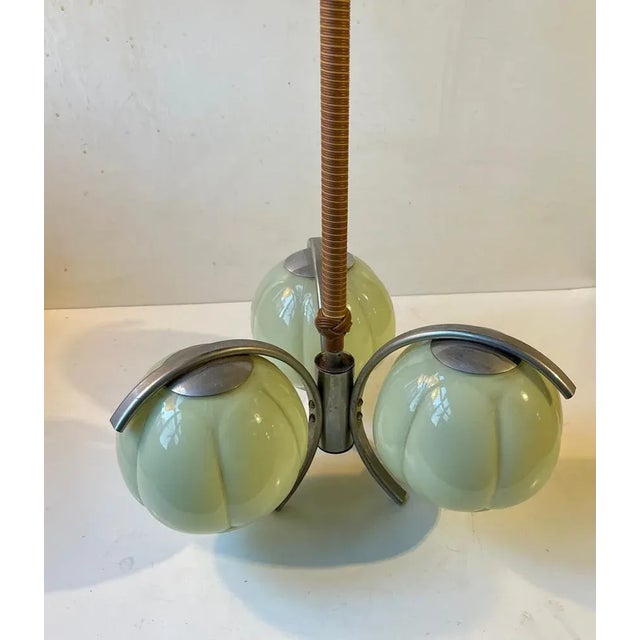 3-Armed Functionalist Ceiling Lamp with Light Green Shades, Germany, 1930s For Sale - Image 6 of 12